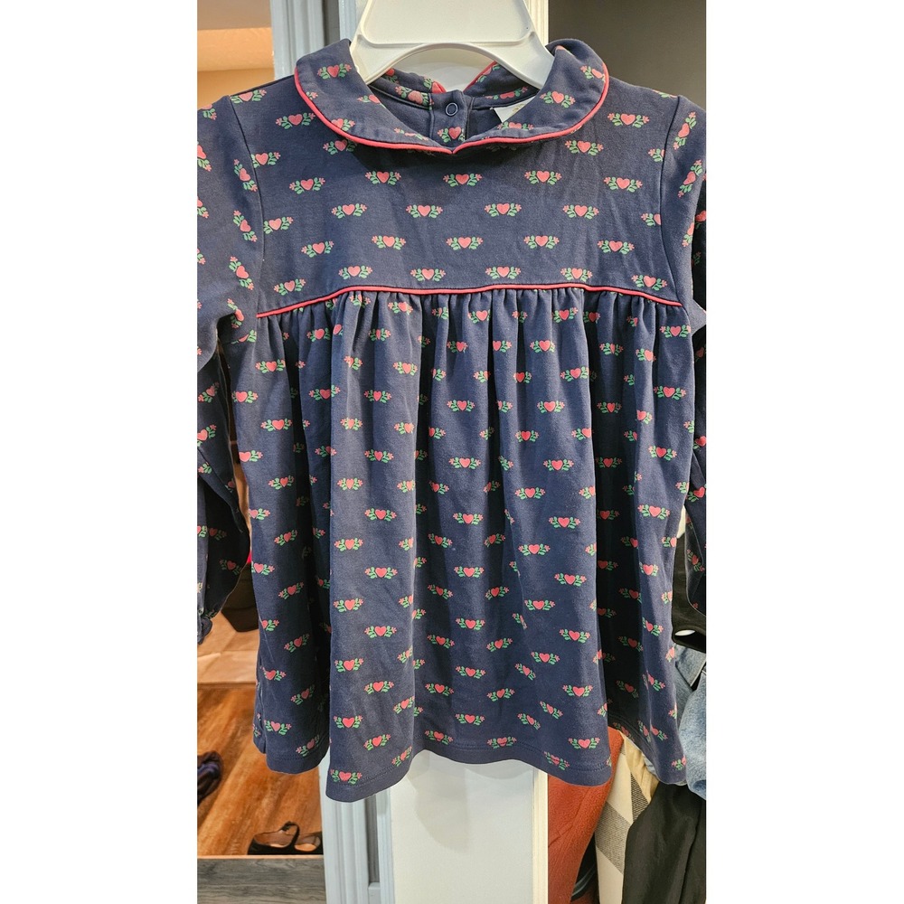 The Beaufort Bonnet Company Girls Navy Heart Pima Cotton Top Size 7